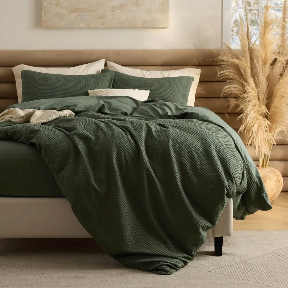 Bedsure PureWoven Cotton Waffle Duvet Cover Set copripiumino