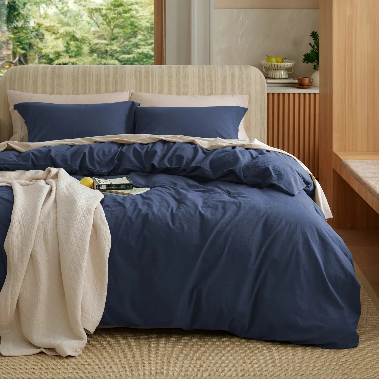 Bedsure PureWoven Washed Cotton Duvet Cover Set copripiumino