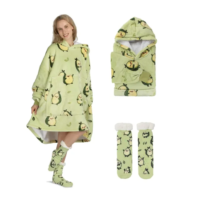 Vitapur felpa coperta con cappuccio e calzini XXL in sherpa