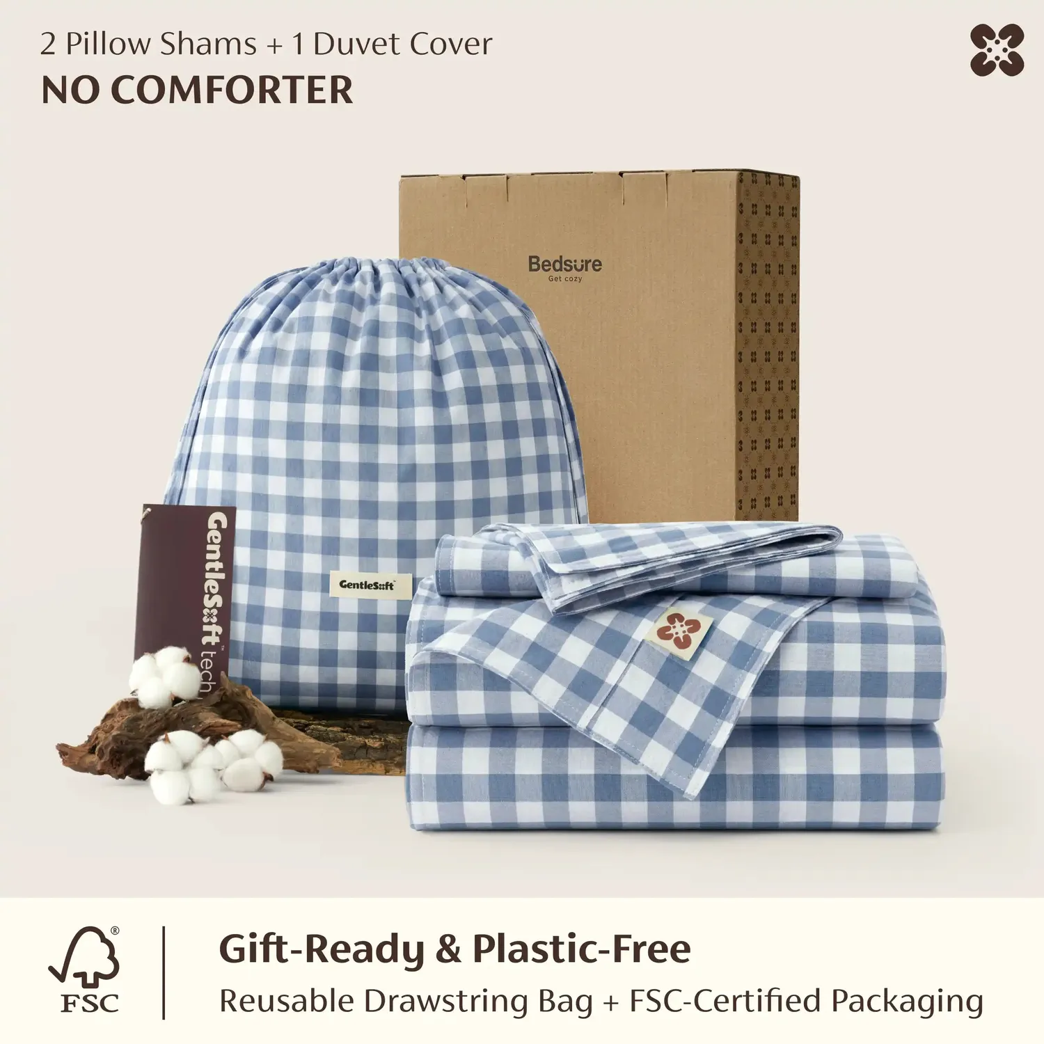 Bedsure PureWoven Washed Cotton Gingham Duvet Cover Set copripiumino