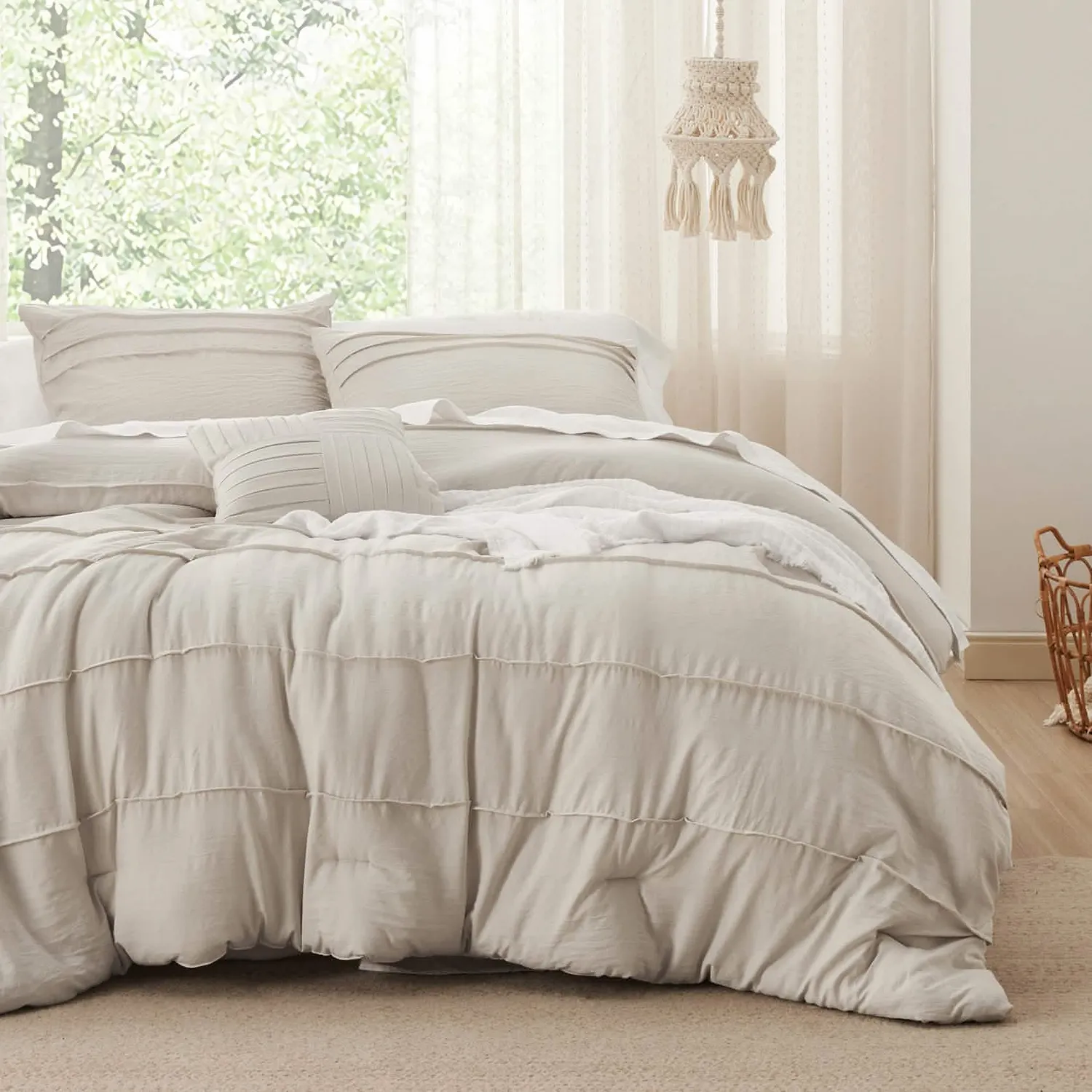 Bedsure Pinch Pleat Comforter Set copriletto in microfibra