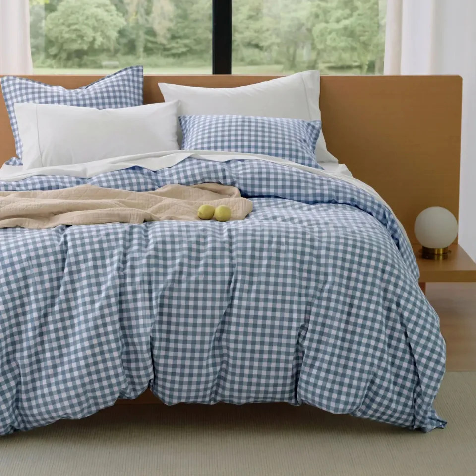 Bedsure PureWoven Natural Weekend Washed Cotton Gingham Bundle set letto