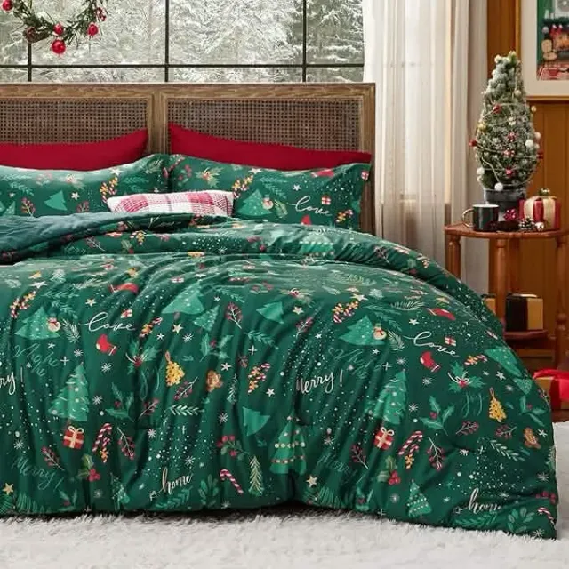 Bedsure Christmas Plaid Comforter Set Green piumino