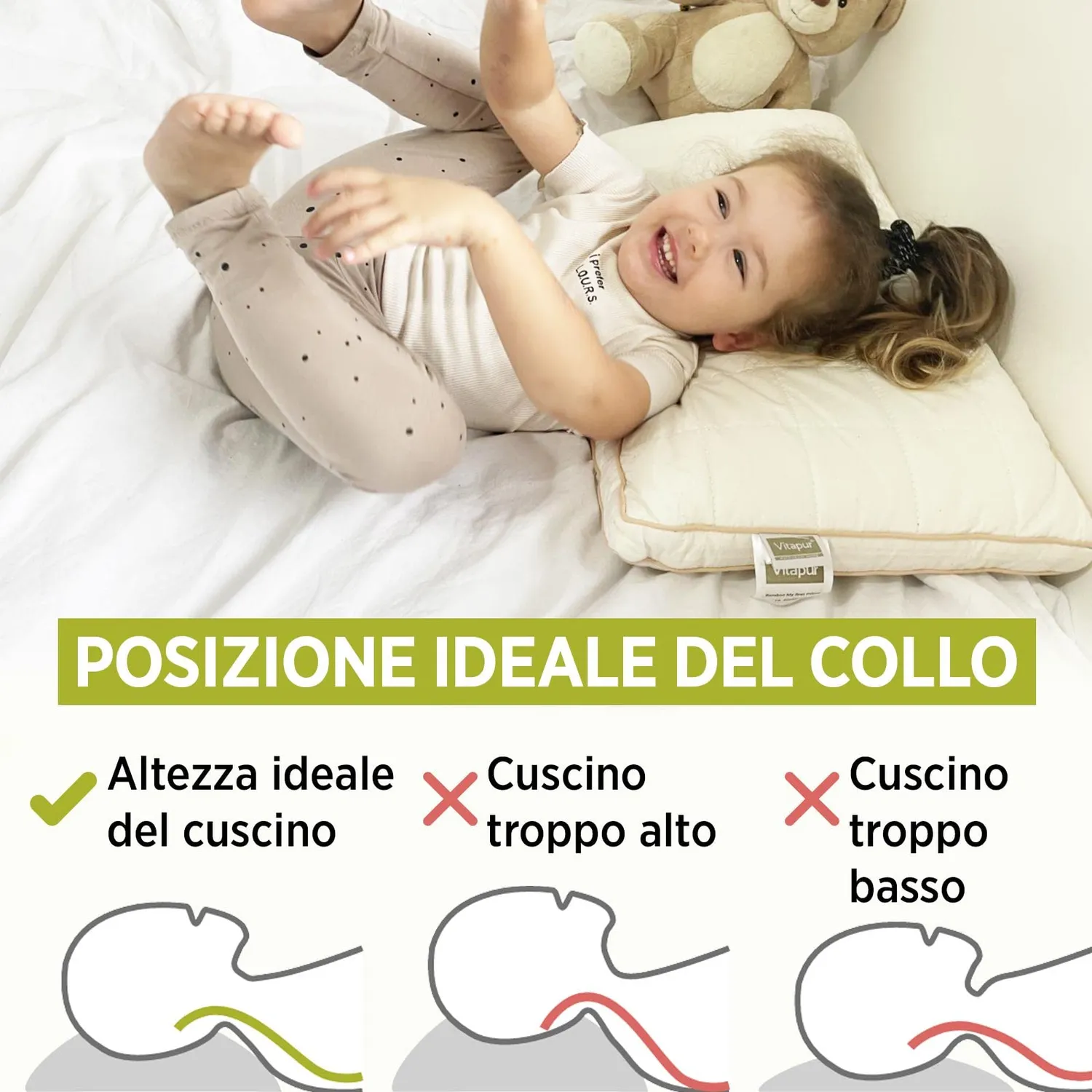 Vitapur Mio Primo Cuscino Bambini 40x60 Set 2 Pezzi Bambu
