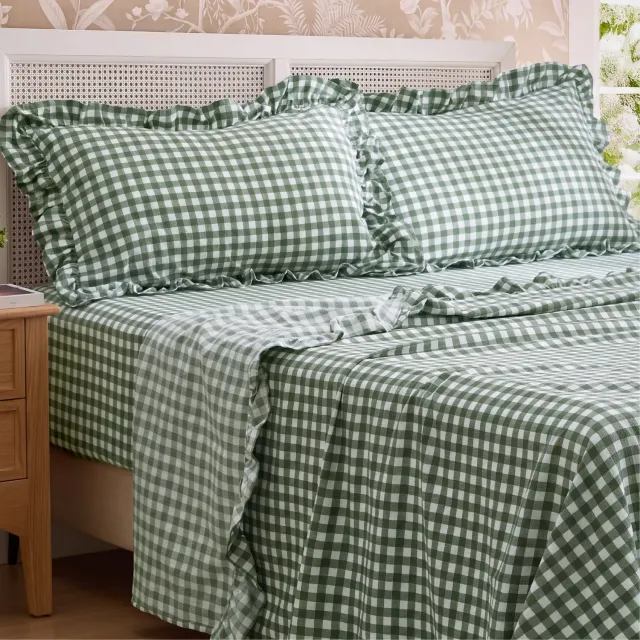 Bedsure Ruffled Cotton-Like Gingham Sheet Set lenzuola