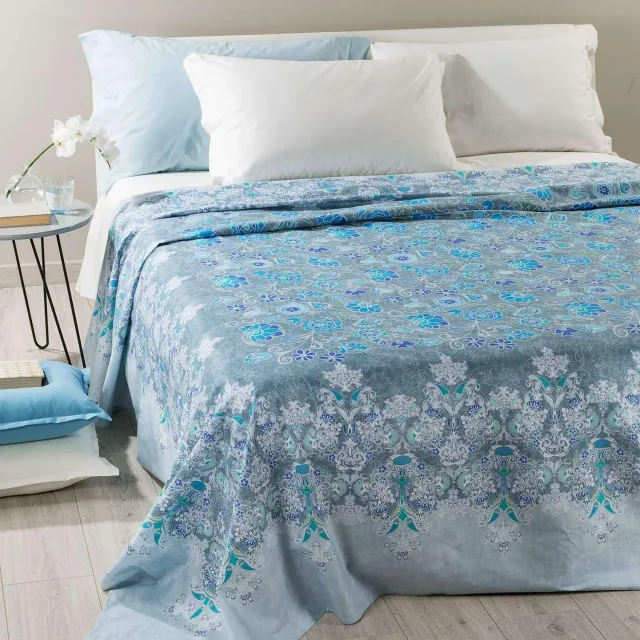 Caleffi Shamal copripiumino broccato blu matrimoniale cotone
