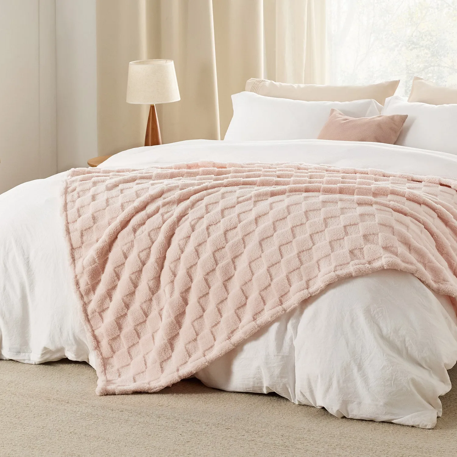 Bedsure Jacquard Coperta in Sherpa quadri