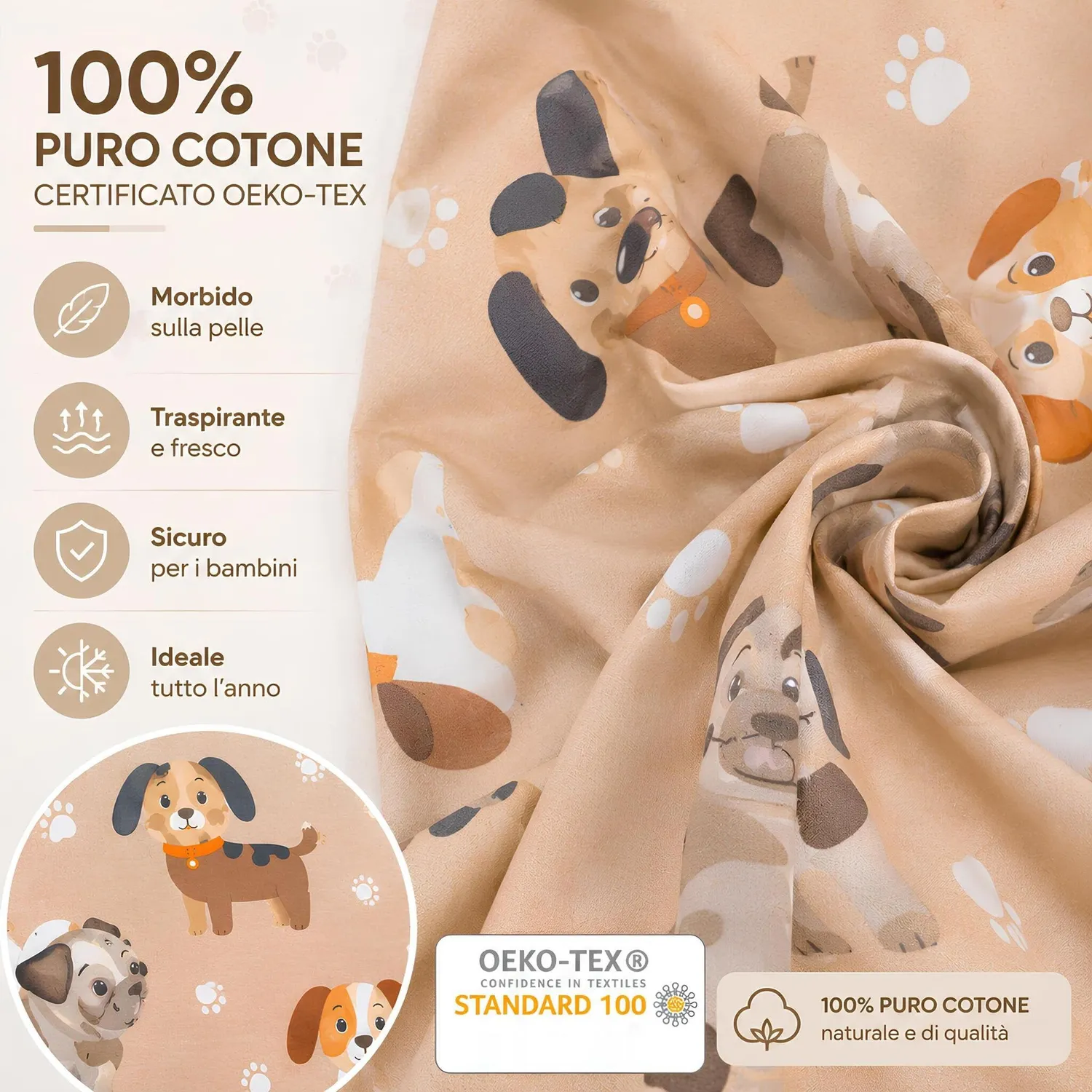 Caleffi Cuccioli Completo Copripiumino Singolo Cotone Naturale