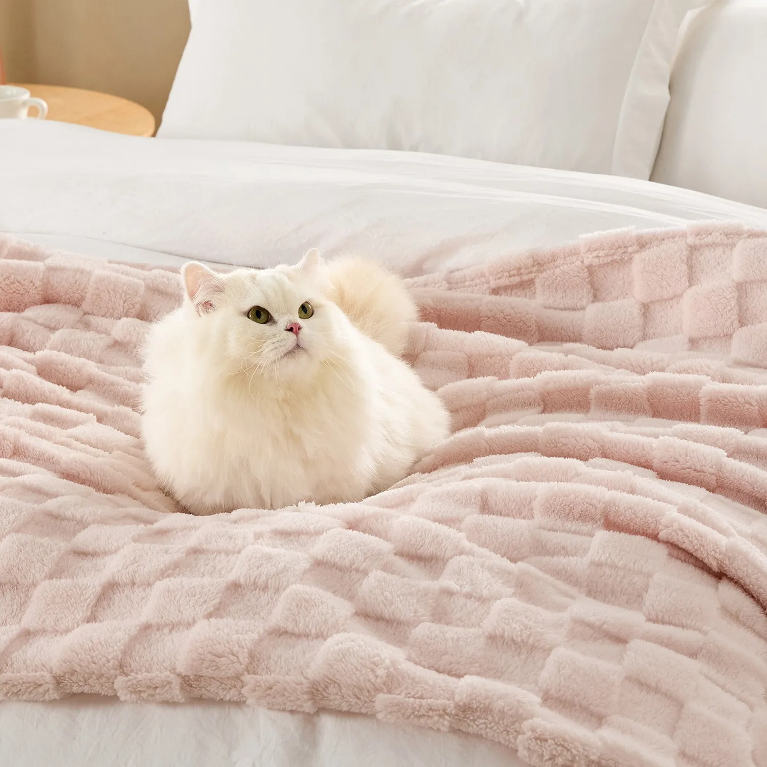 Bedsure Jacquard Coperta in Sherpa quadri