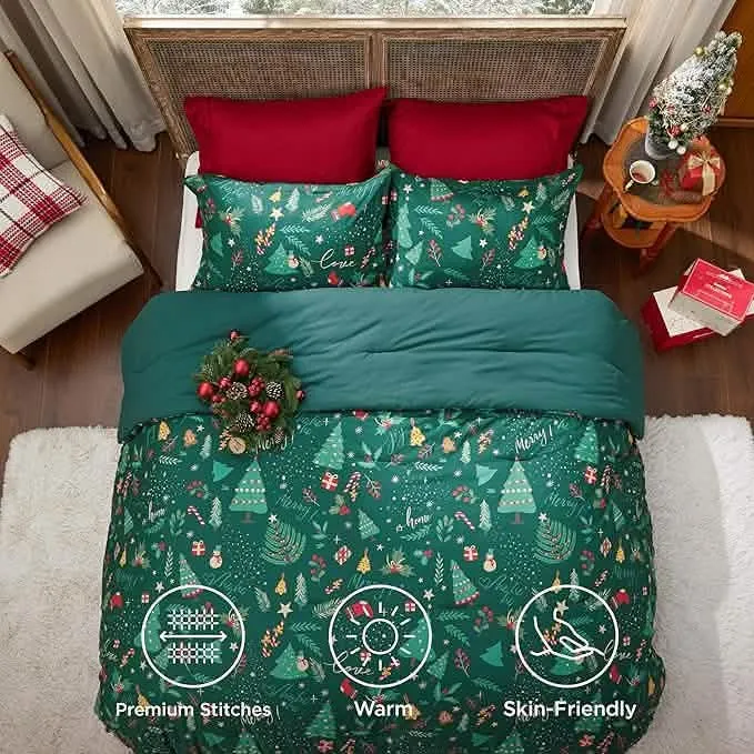 Bedsure Christmas Plaid Comforter Set Green piumino