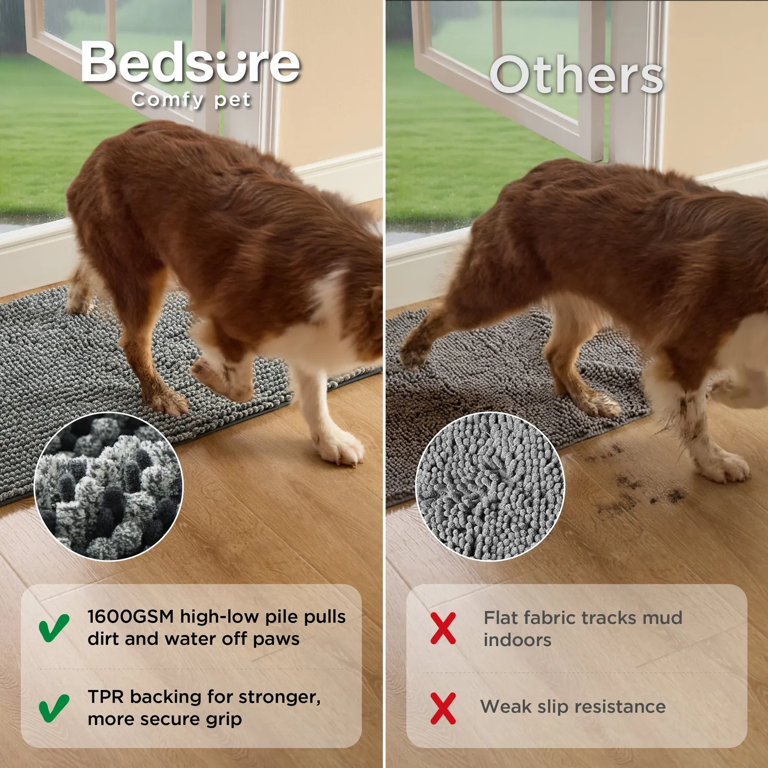 Bedsure Dog Doormat For Muddy Paws tappetino cane