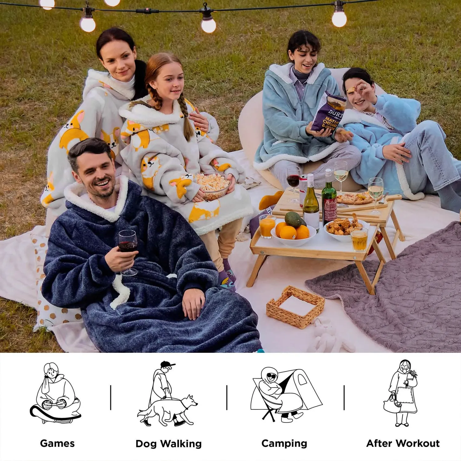 Bedsure Sherpa Fleece Printed Short Blanket Hoodie coperta indossabile