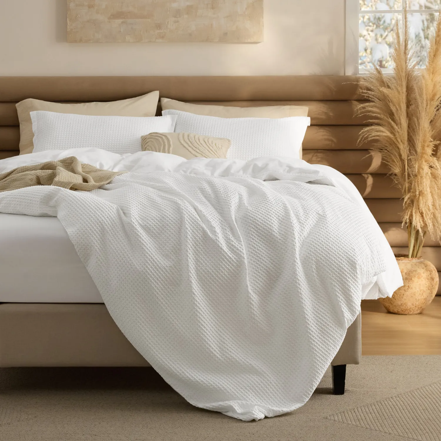 Bedsure PureWoven Cotton Waffle Duvet Cover Set copripiumino
