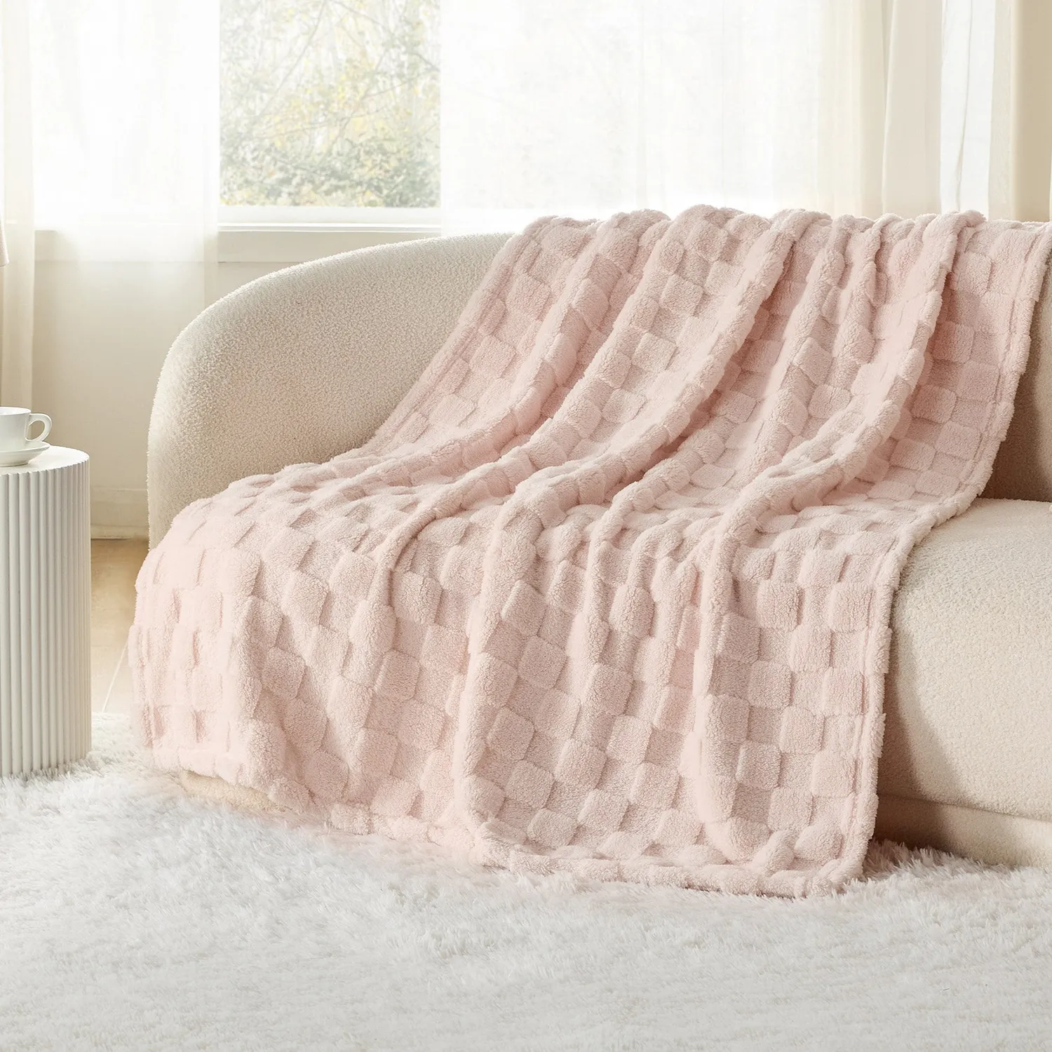 Bedsure Jacquard Coperta in Sherpa quadri