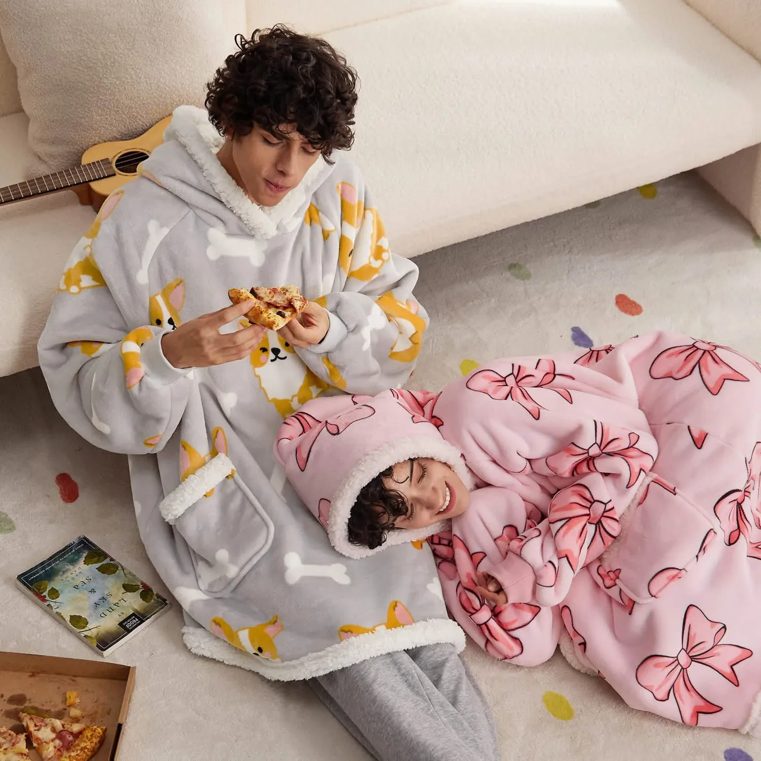 Bedsure Sherpa Fleece Printed Short Blanket Hoodie coperta indossabile