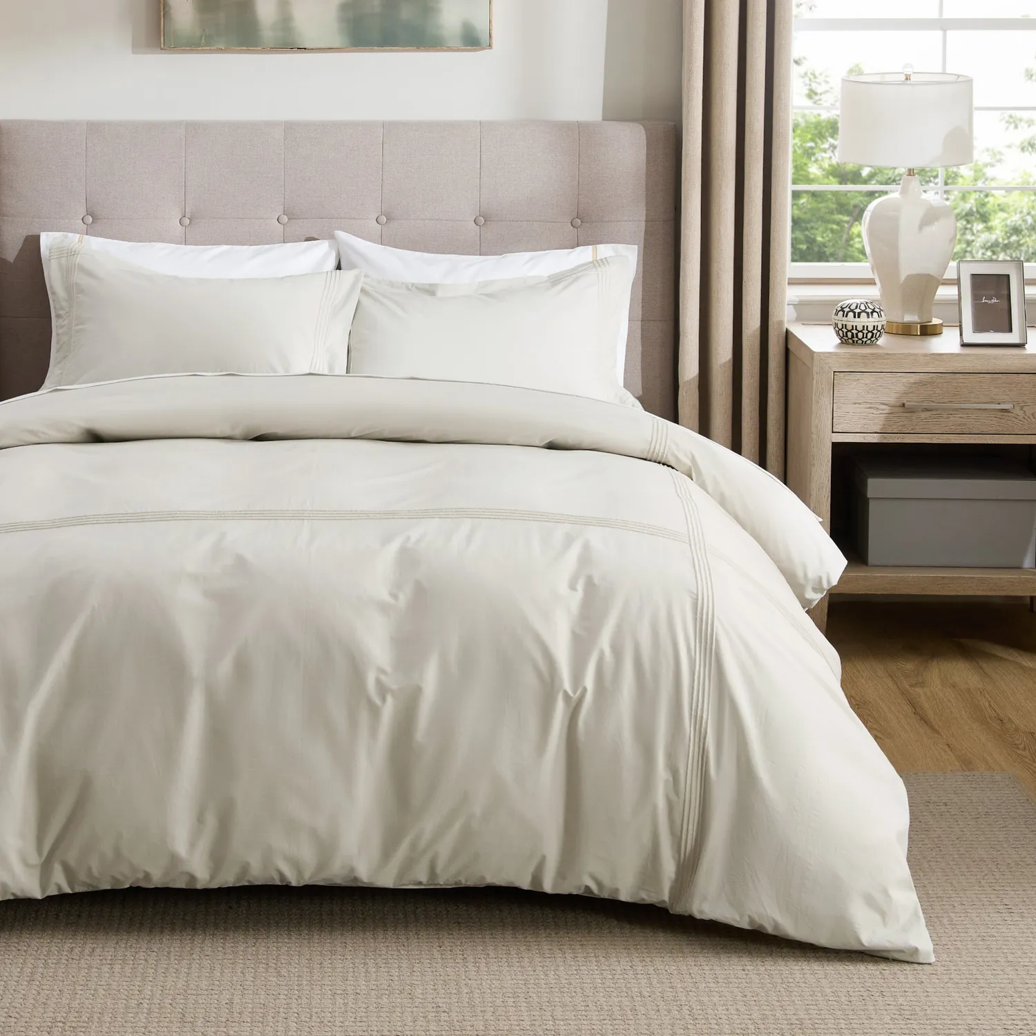 Bedsure PureWoven Cotton Embroidered copripiumino hotel ricamato