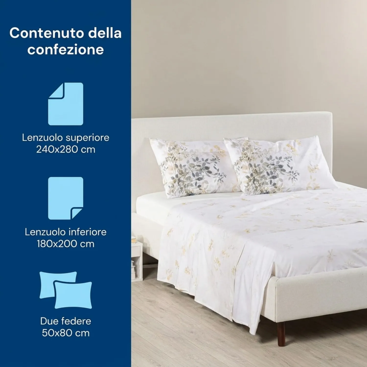 Caleffi Botanic completo lenzuola matrimoniali in cotone