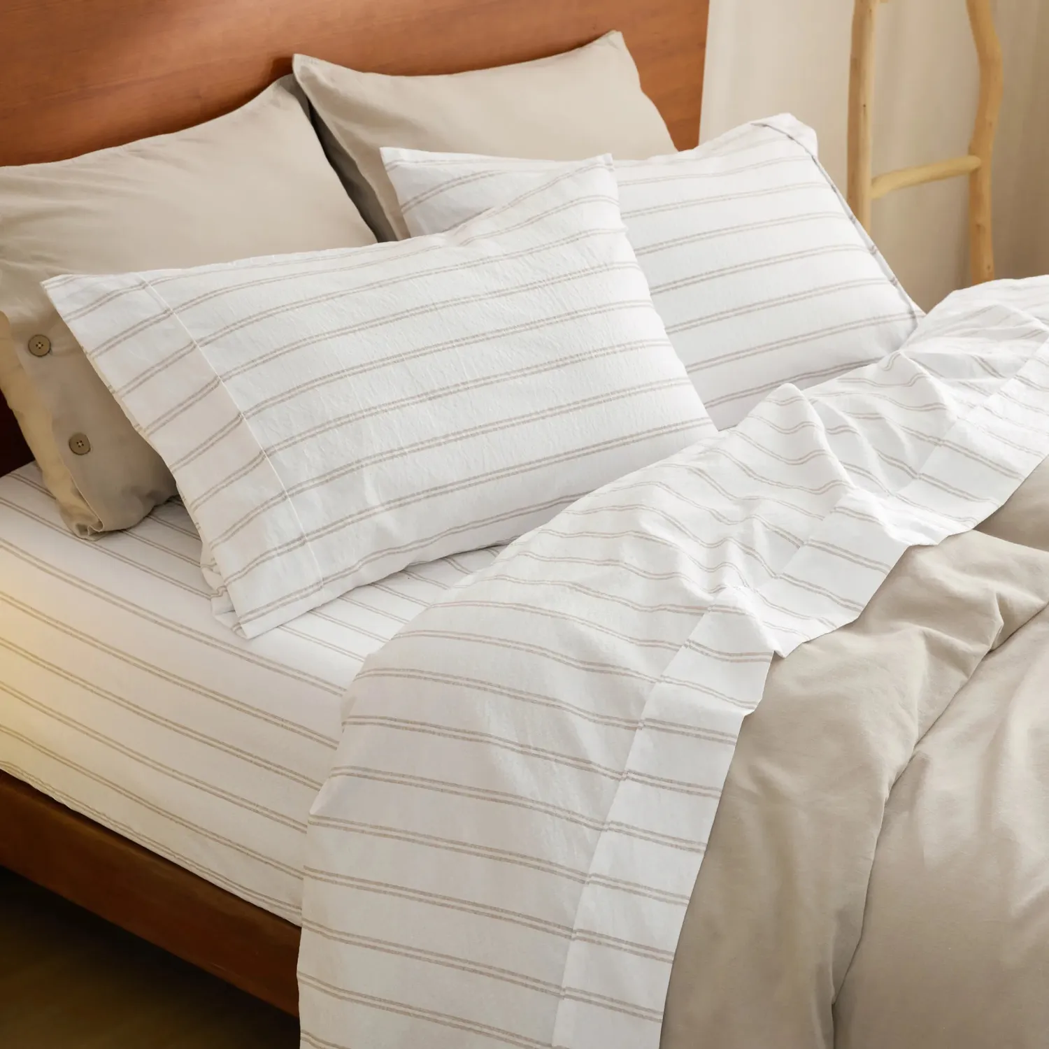Bedsure Striped set lenzuola effetto cotone