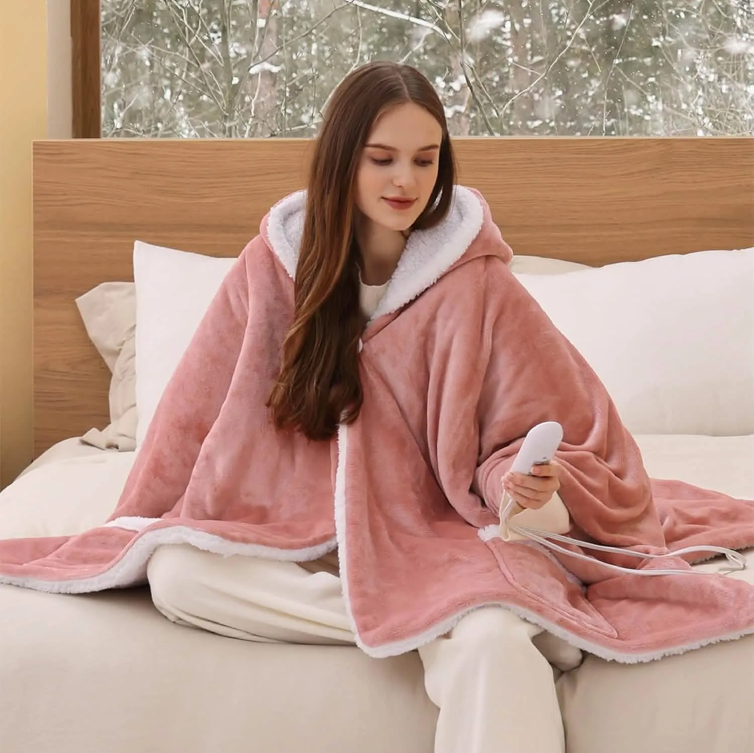 Bedsure Heated Sherpa Fleece Blanket Hoodie riscaldata