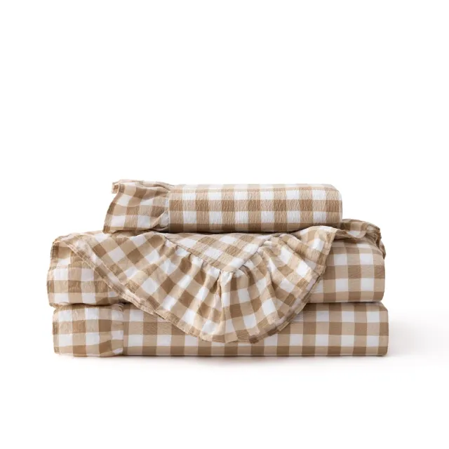 Bedsure Gingham Set Copripiumino con Volant Leggero
