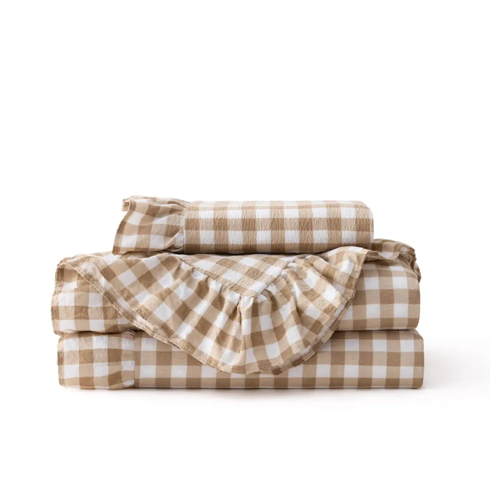 Bedsure Gingham Set Copripiumino con Volant Leggero