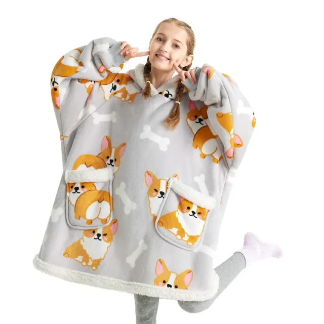 Bedsure Sherpa Fleece Printed Short Blanket Hoodie coperta indossabile
