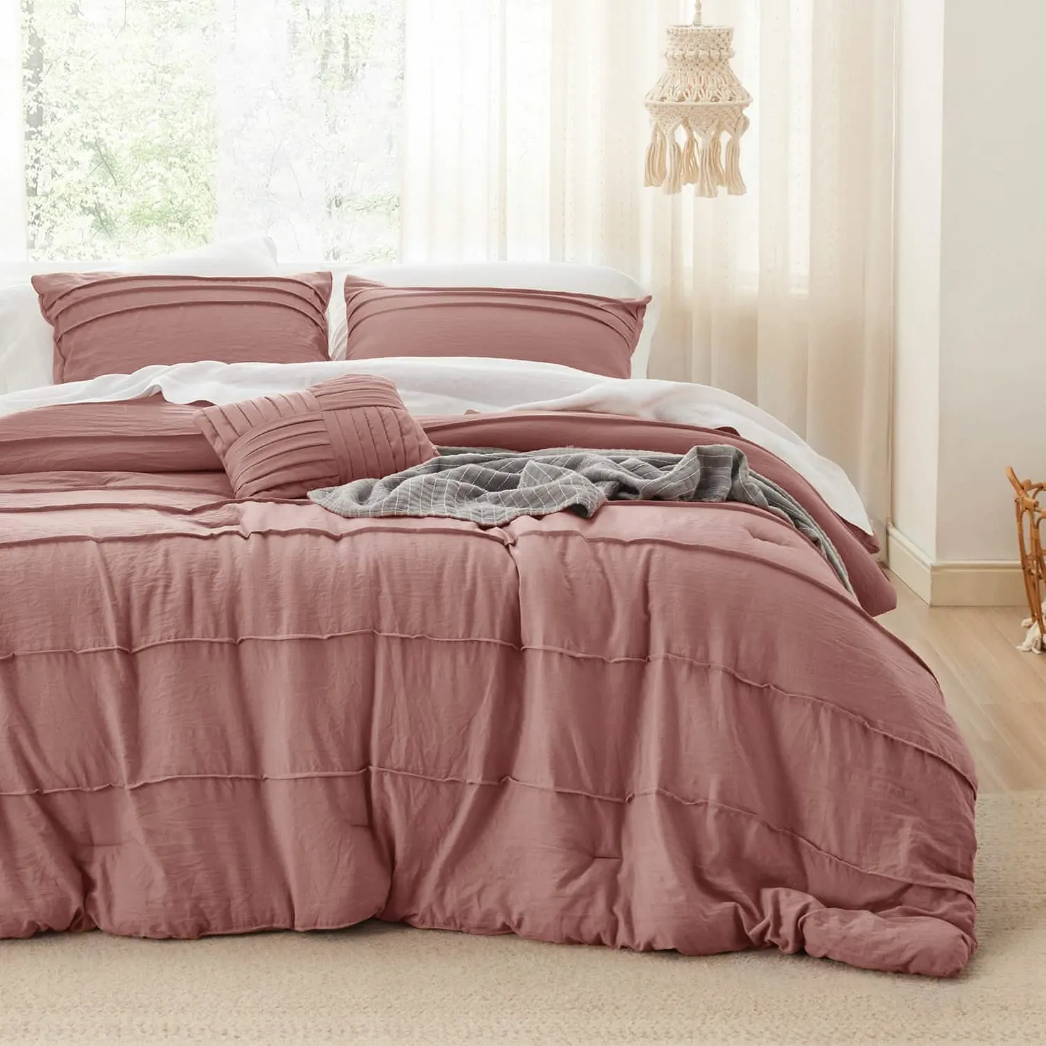 Bedsure Pinch Pleat Comforter Set copriletto in microfibra